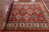 Red Super Kazak Handmade Area Rug - 5' X 6' 7" - Golden Nile