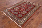 Red Super Kazak Hand Knotted Area Rug - 4' 11" X 6' 7" - Golden Nile