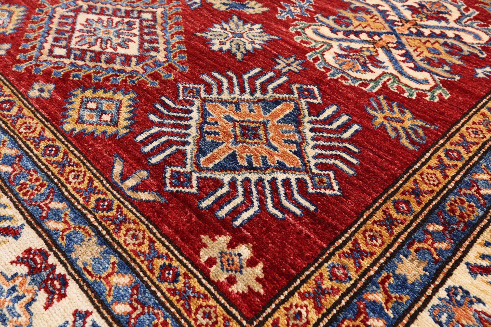 Red Super Kazak Hand Knotted Area Rug - 4' 11" X 6' 7" - Golden Nile