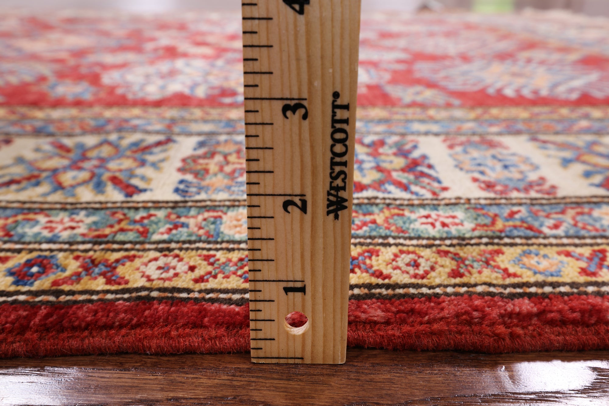 Red Super Kazak Hand Knotted Area Rug - 4' 11" X 6' 7" - Golden Nile