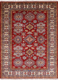Red Super Kazak Hand Knotted Area Rug - 4' 11" X 6' 7" - Golden Nile