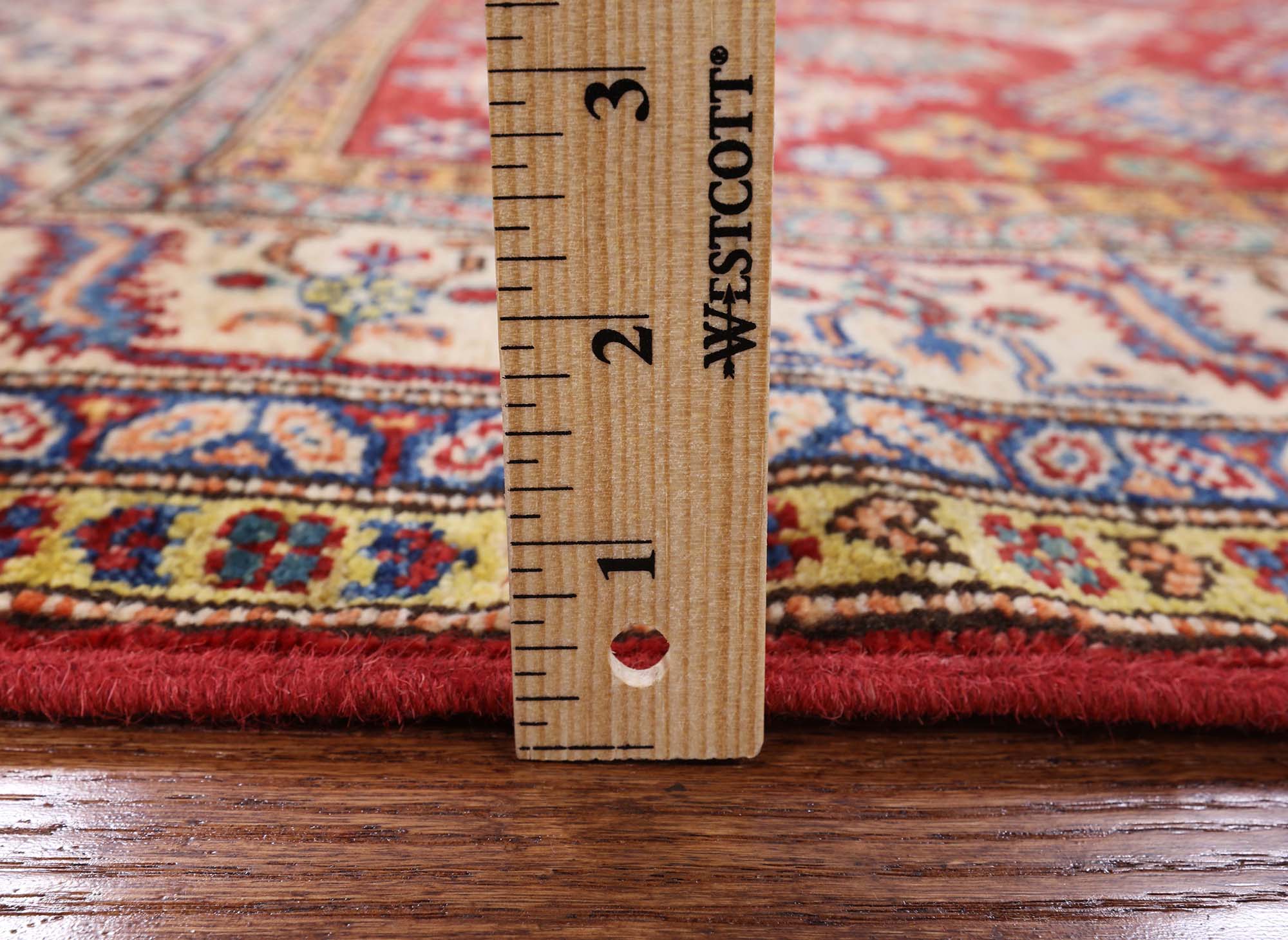 Red Super Kazak Hand Knotted Wool Area Rug - 4' 11" X 6' 6" - Golden Nile