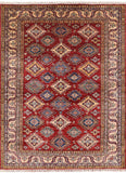 Red Super Kazak Hand Knotted Wool Area Rug - 4' 11" X 6' 6" - Golden Nile