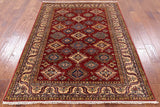 Red Super Kazak Hand Knotted Wool Area Rug - 4' 11" X 6' 6" - Golden Nile