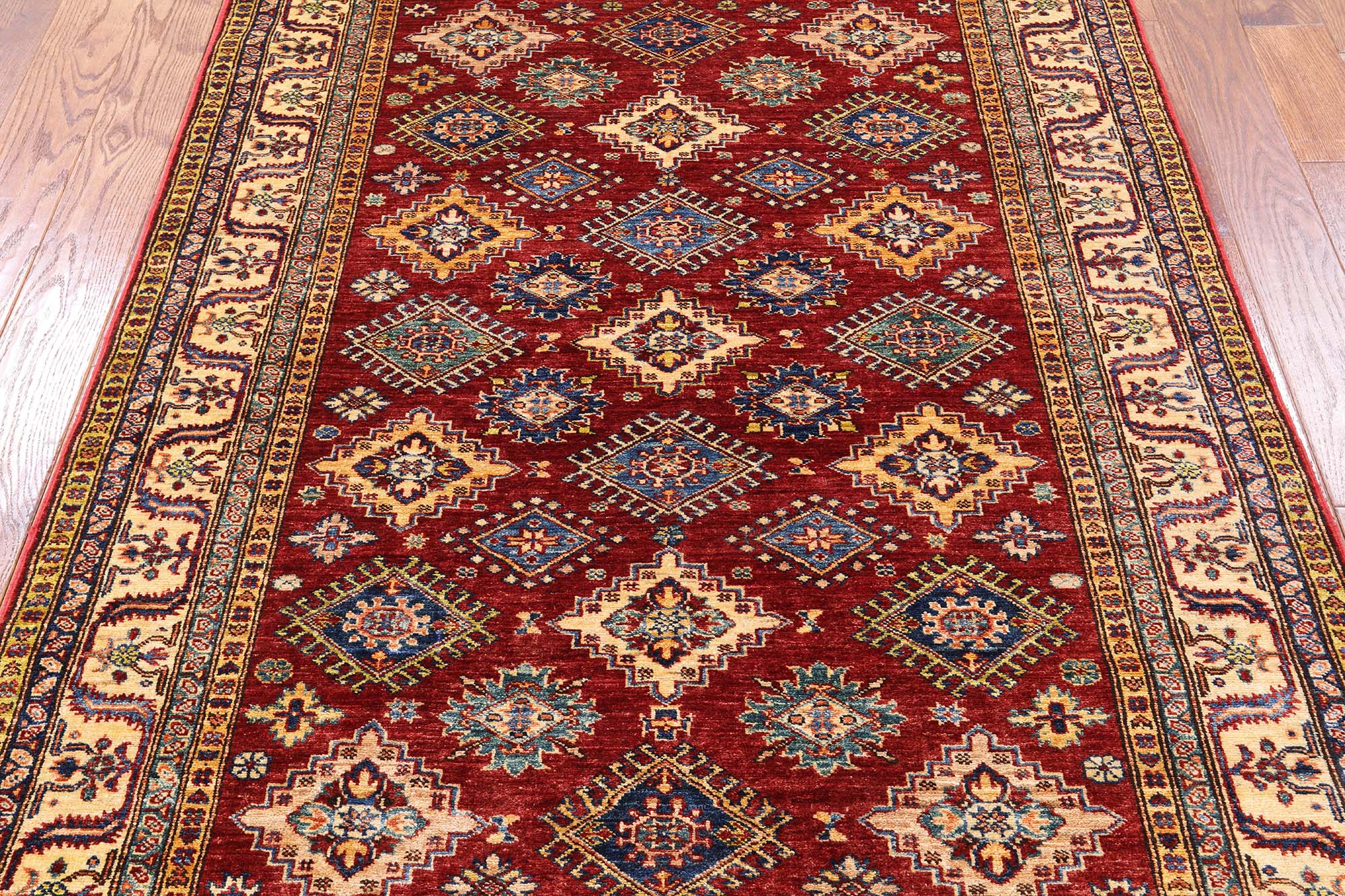 Red Super Kazak Hand Knotted Wool Area Rug - 4' 11" X 6' 6" - Golden Nile