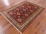 Red Super Kazak Hand Knotted Wool Area Rug - 4' 11" X 6' 6" - Golden Nile