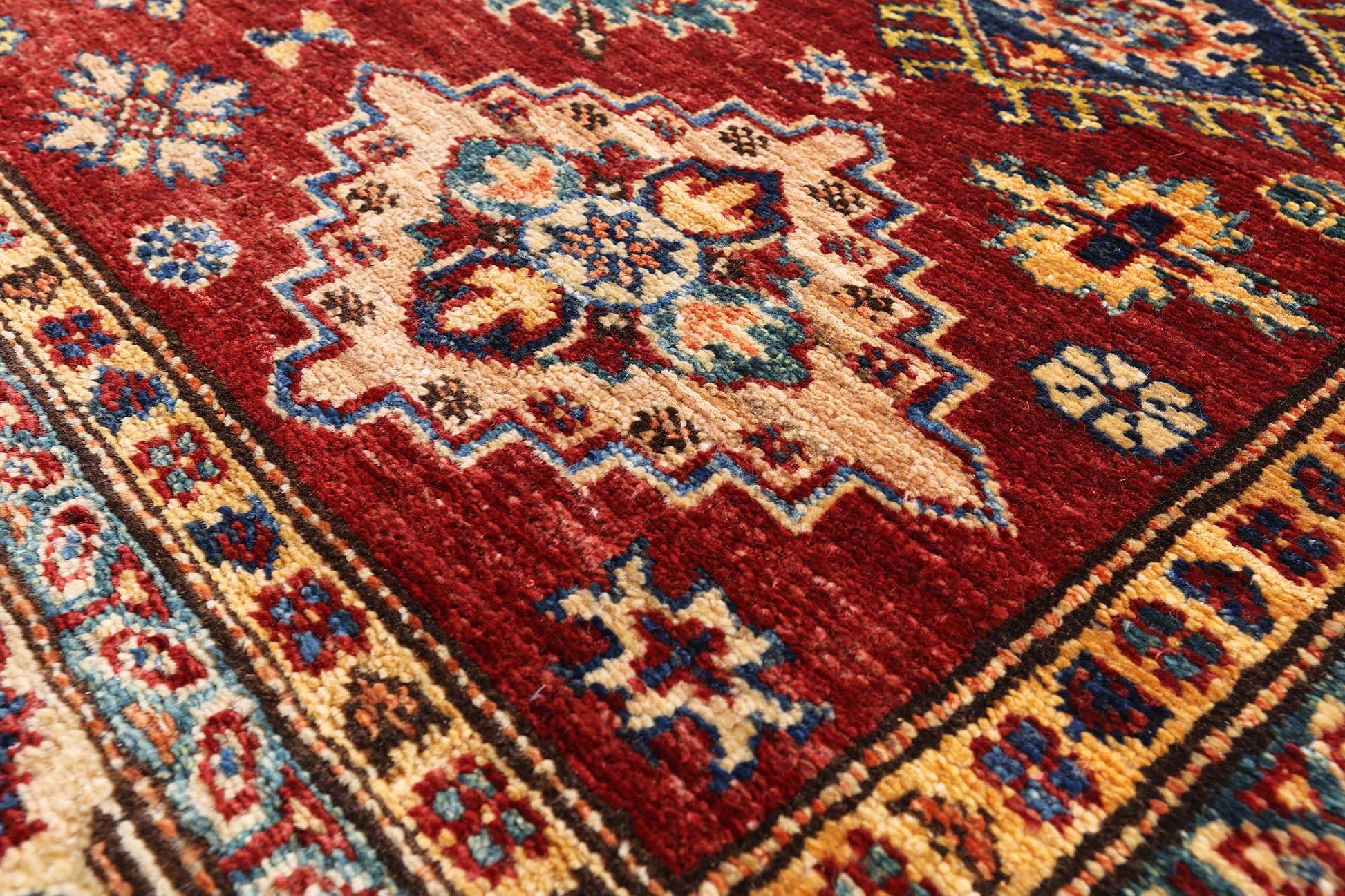 Red Super Kazak Hand Knotted Wool Area Rug - 4' 11" X 6' 6" - Golden Nile