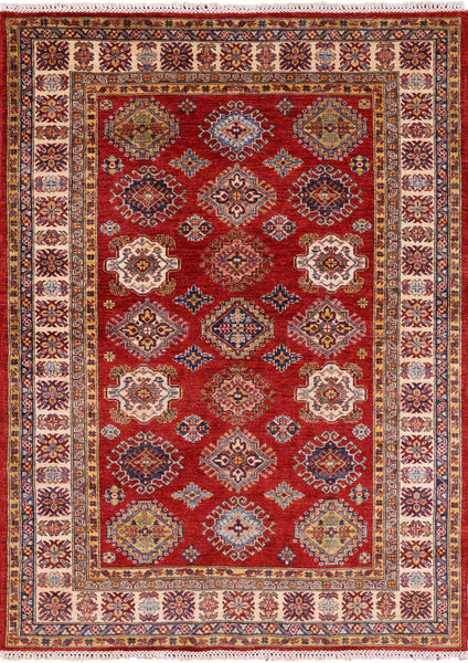 Red Super Kazak Handmade Area Rug - 4' 11" X 6' 9" - Golden Nile