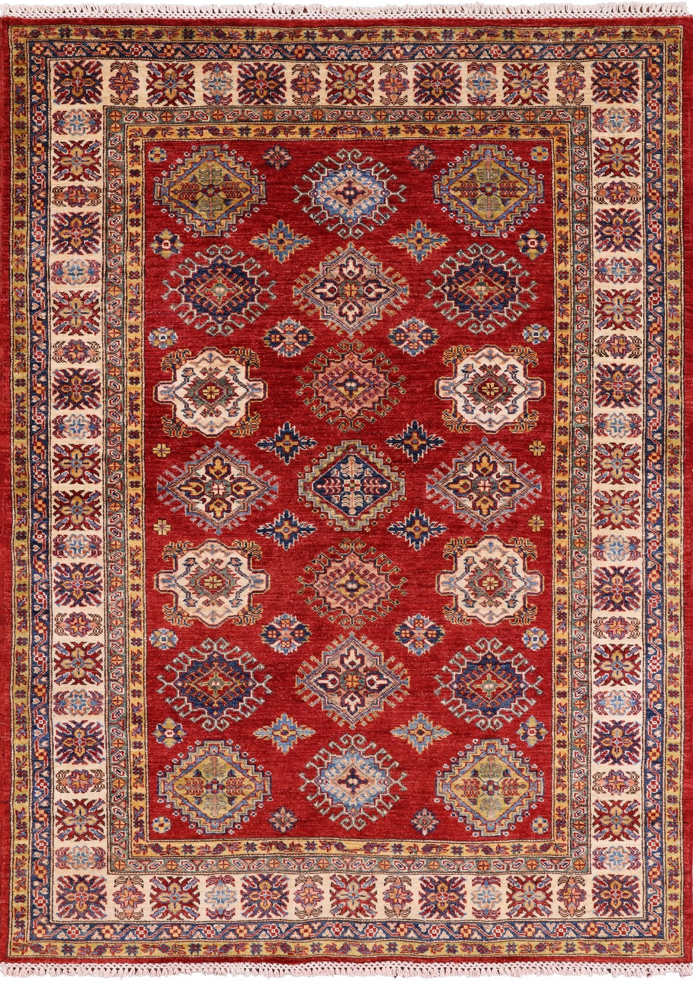 Red Super Kazak Handmade Area Rug - 4' 11" X 6' 9" - Golden Nile