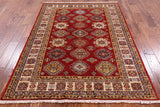 Red Super Kazak Handmade Area Rug - 4' 11" X 6' 9" - Golden Nile