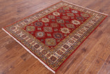 Red Super Kazak Handmade Area Rug - 4' 11" X 6' 9" - Golden Nile