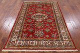 Red Super Kazak Handmade Wool Area Rug - 4' 11" X 6' 10" - Golden Nile