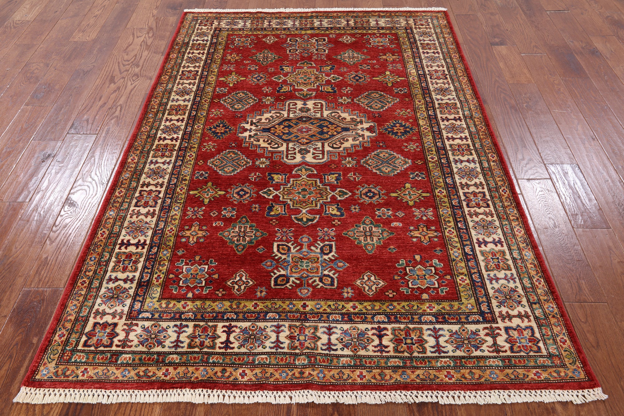 Red Super Kazak Handmade Wool Area Rug - 4' 11" X 6' 10" - Golden Nile