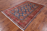 Blue Super Kazak Hand Knotted Area Rug - 5' 6" X 8' 0" - Golden Nile