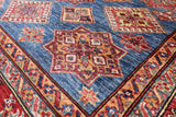 Blue Super Kazak Hand Knotted Area Rug - 5' 6" X 8' 0" - Golden Nile