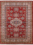 Red Super Kazak Hand Knotted Wool Area Rug - 4' 11" X 6' 5" - Golden Nile