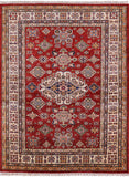 Red Super Kazak Hand Knotted Wool Area Rug - 4' 11" X 6' 5" - Golden Nile