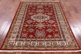 Red Super Kazak Hand Knotted Wool Area Rug - 4' 11" X 6' 5" - Golden Nile
