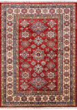 Red Super Kazak Hand Knotted Area Rug - 5' 0" X 6' 9" - Golden Nile