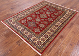 Red Super Kazak Hand Knotted Area Rug - 5' 0" X 6' 9" - Golden Nile