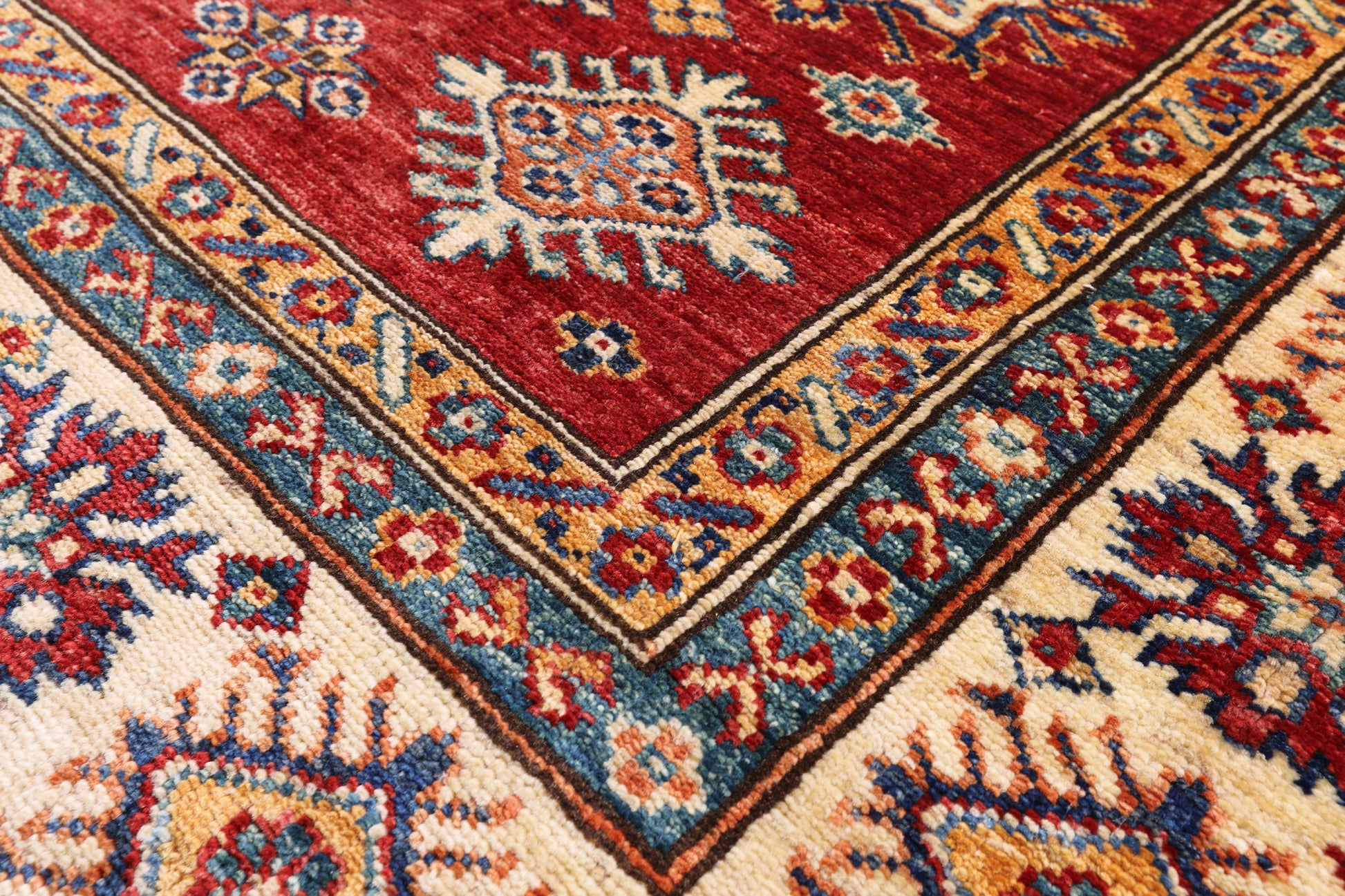 Red Super Kazak Hand Knotted Area Rug - 5' 0" X 6' 9" - Golden Nile