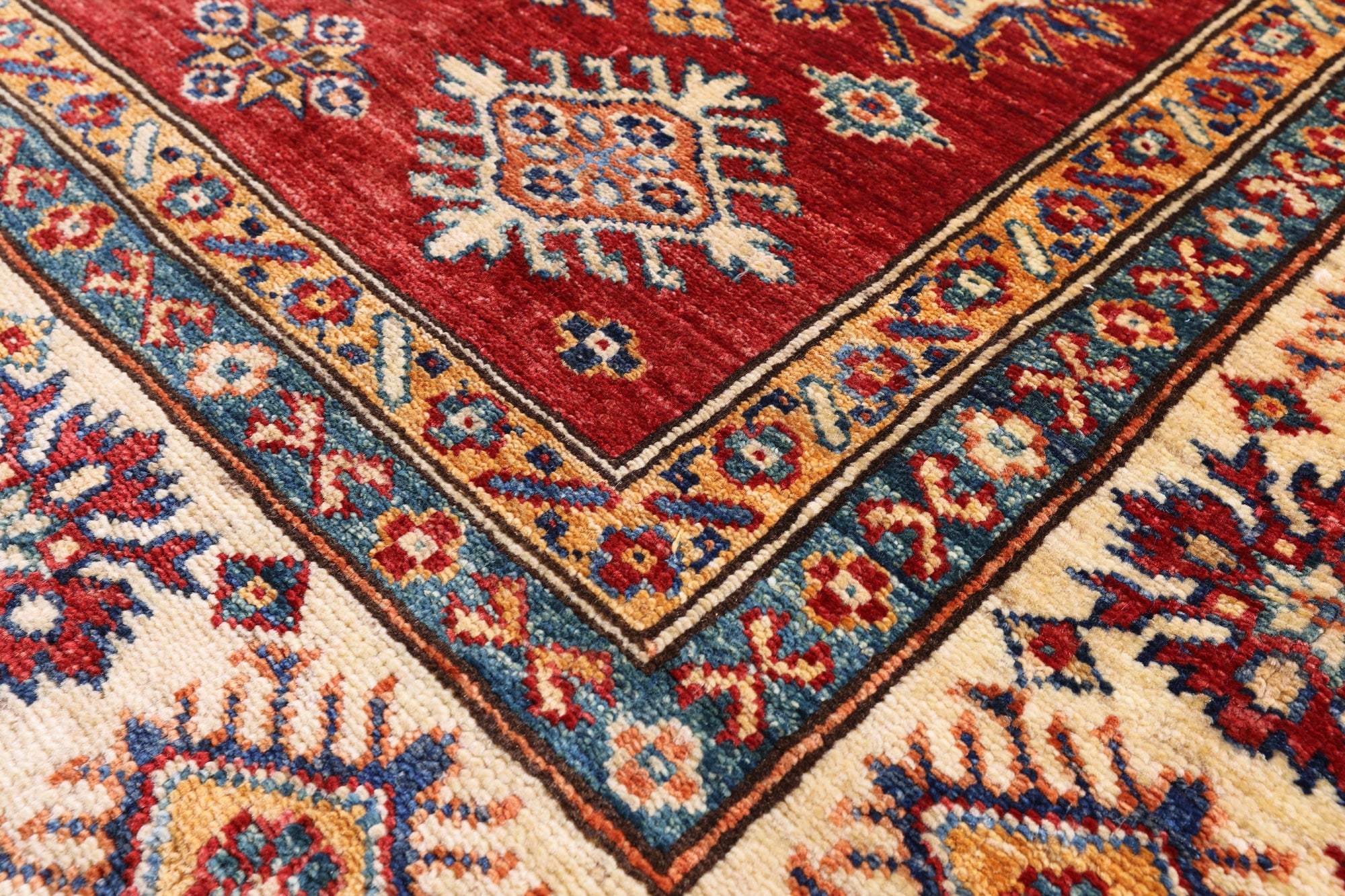Red Super Kazak Hand Knotted Area Rug - 5' 0" X 6' 9" - Golden Nile