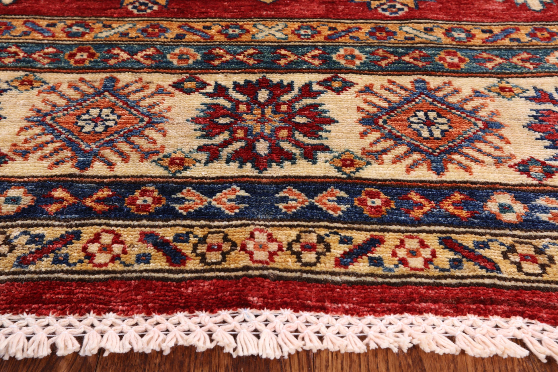 Red Super Kazak Hand Knotted Area Rug - 5' 0" X 6' 9" - Golden Nile