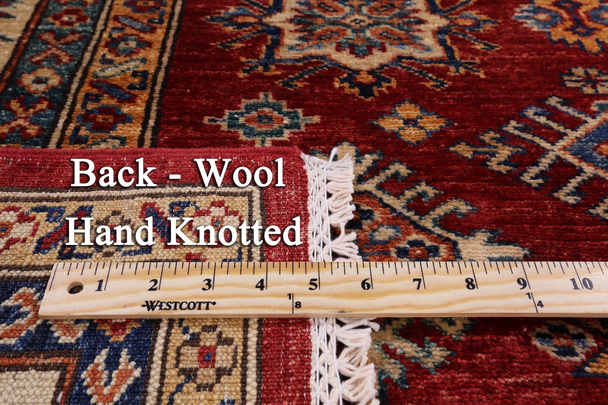 Red Super Kazak Hand Knotted Area Rug - 5' 0" X 6' 9" - Golden Nile