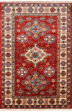 Super Kazak Hand Knotted Wool Area Rug - 4' 1" X 6' - Golden Nile
