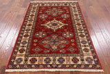 Super Kazak Hand Knotted Wool Area Rug - 4' 1" X 6' - Golden Nile