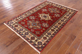 Super Kazak Hand Knotted Wool Area Rug - 4' 1" X 6' - Golden Nile