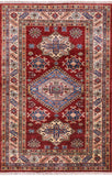 Red Super Kazak Hand Knotted Area Rug - 3' 11" X 6' 0" - Golden Nile