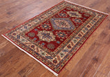 Red Super Kazak Hand Knotted Area Rug - 3' 11" X 6' 0" - Golden Nile