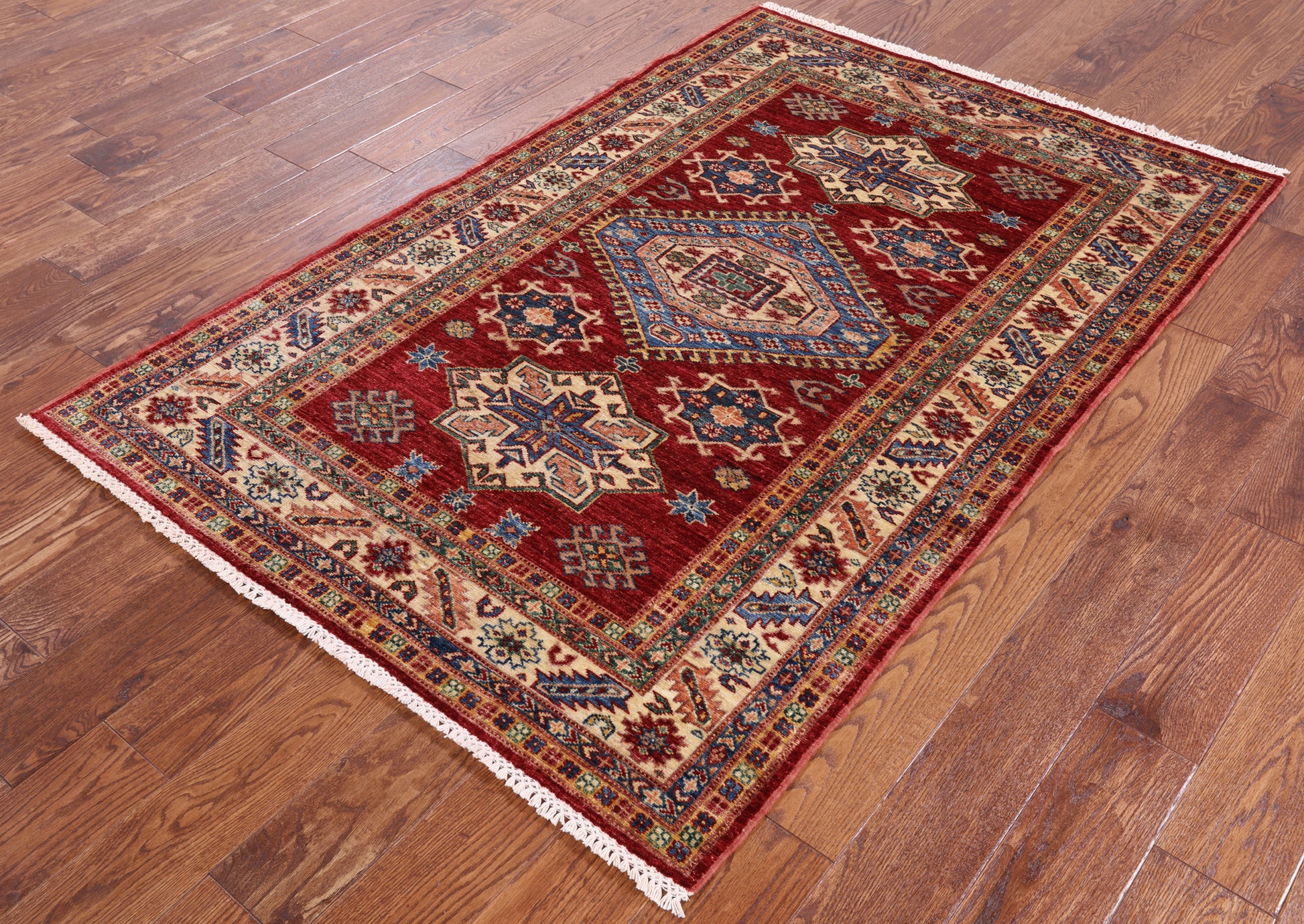 Red Super Kazak Hand Knotted Area Rug - 3' 11" X 6' 0" - Golden Nile