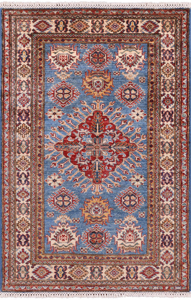 Super Kazak Handmade Oriental Wool Area Rug - 3' 3" X 4' 10" - Golden Nile