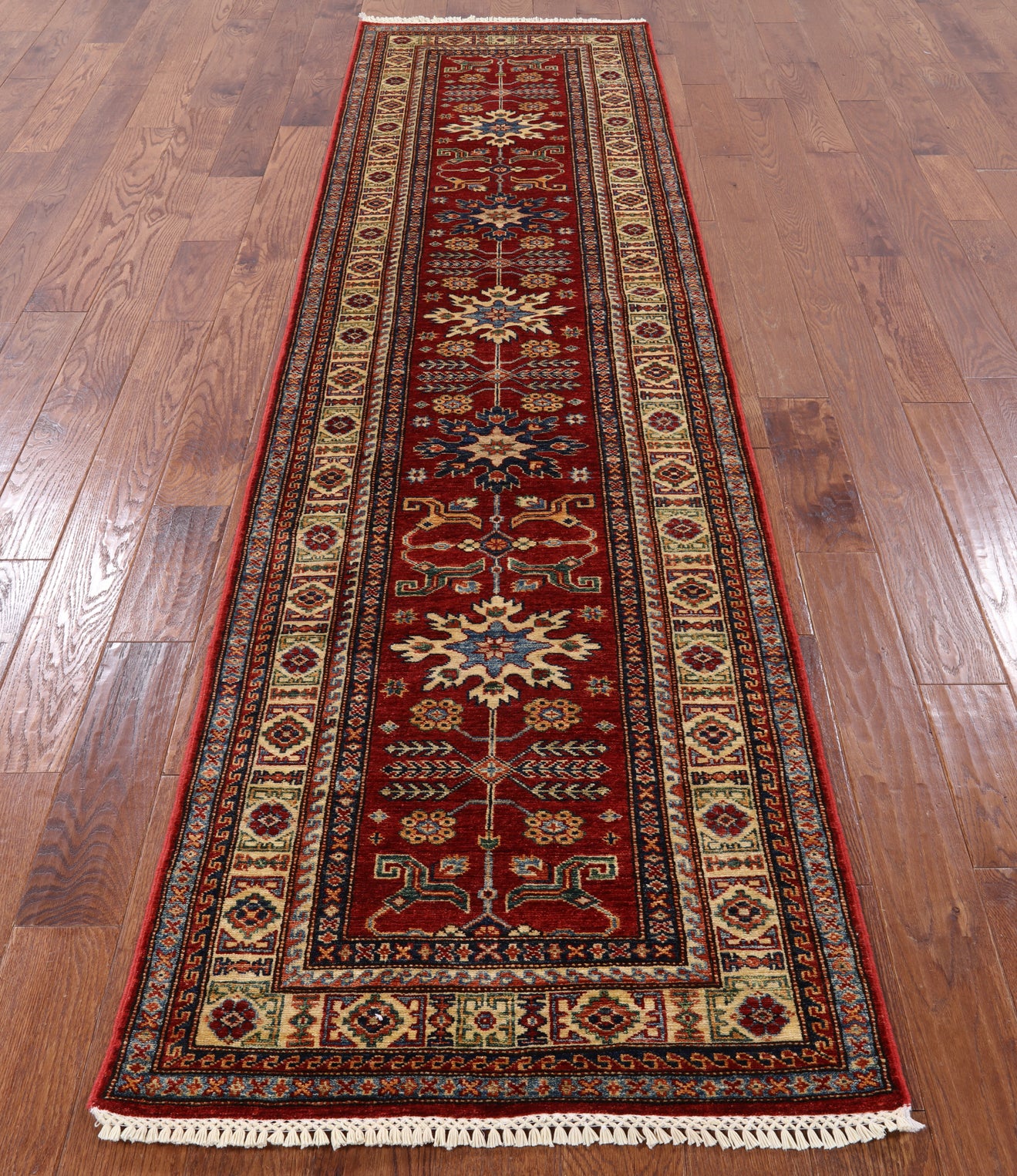 Red Super Kazak Hand Knotted Wool Runner Rug - 2' 9" X 10' 5" - Golden Nile