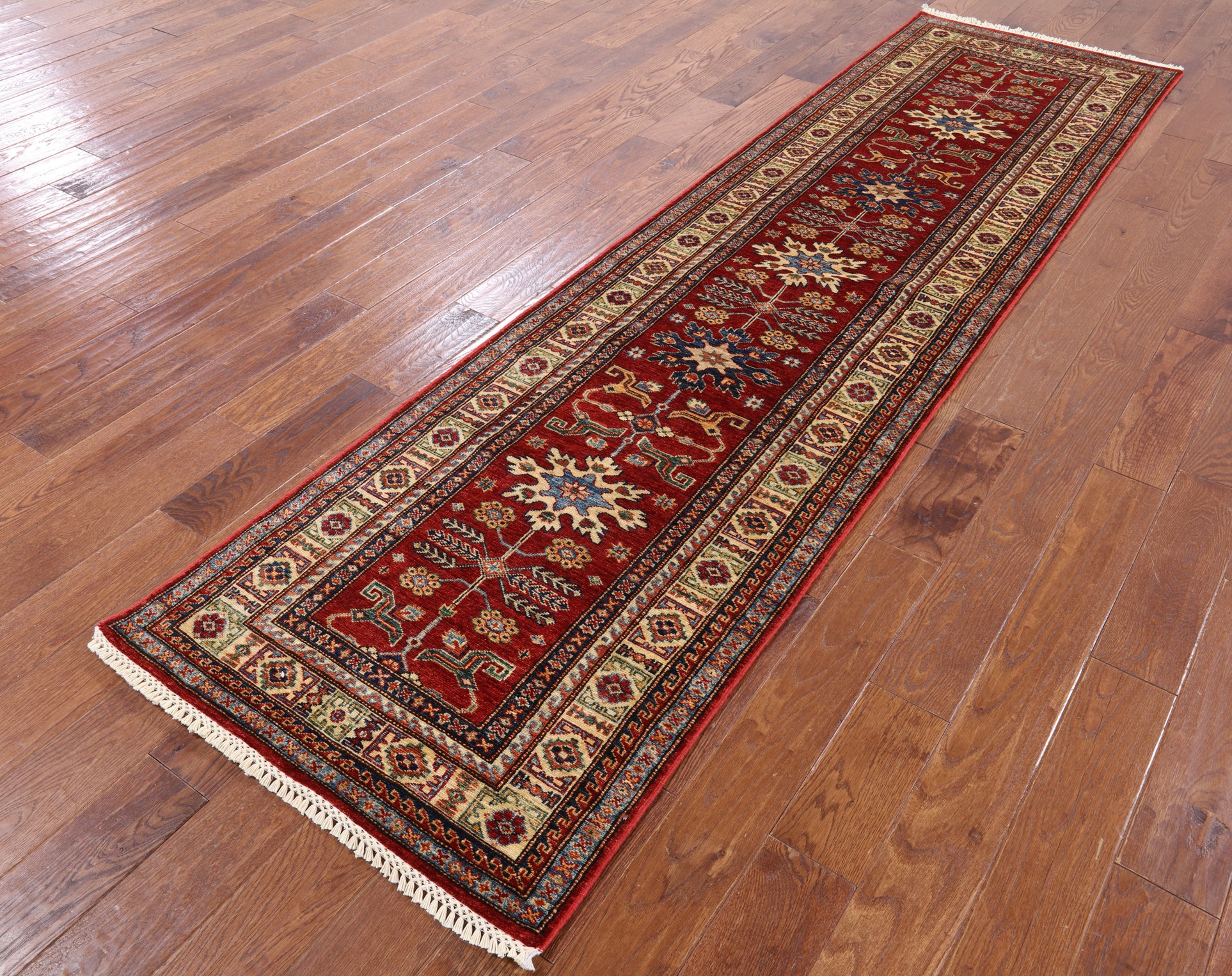 Red Super Kazak Hand Knotted Wool Runner Rug - 2' 9" X 10' 5" - Golden Nile