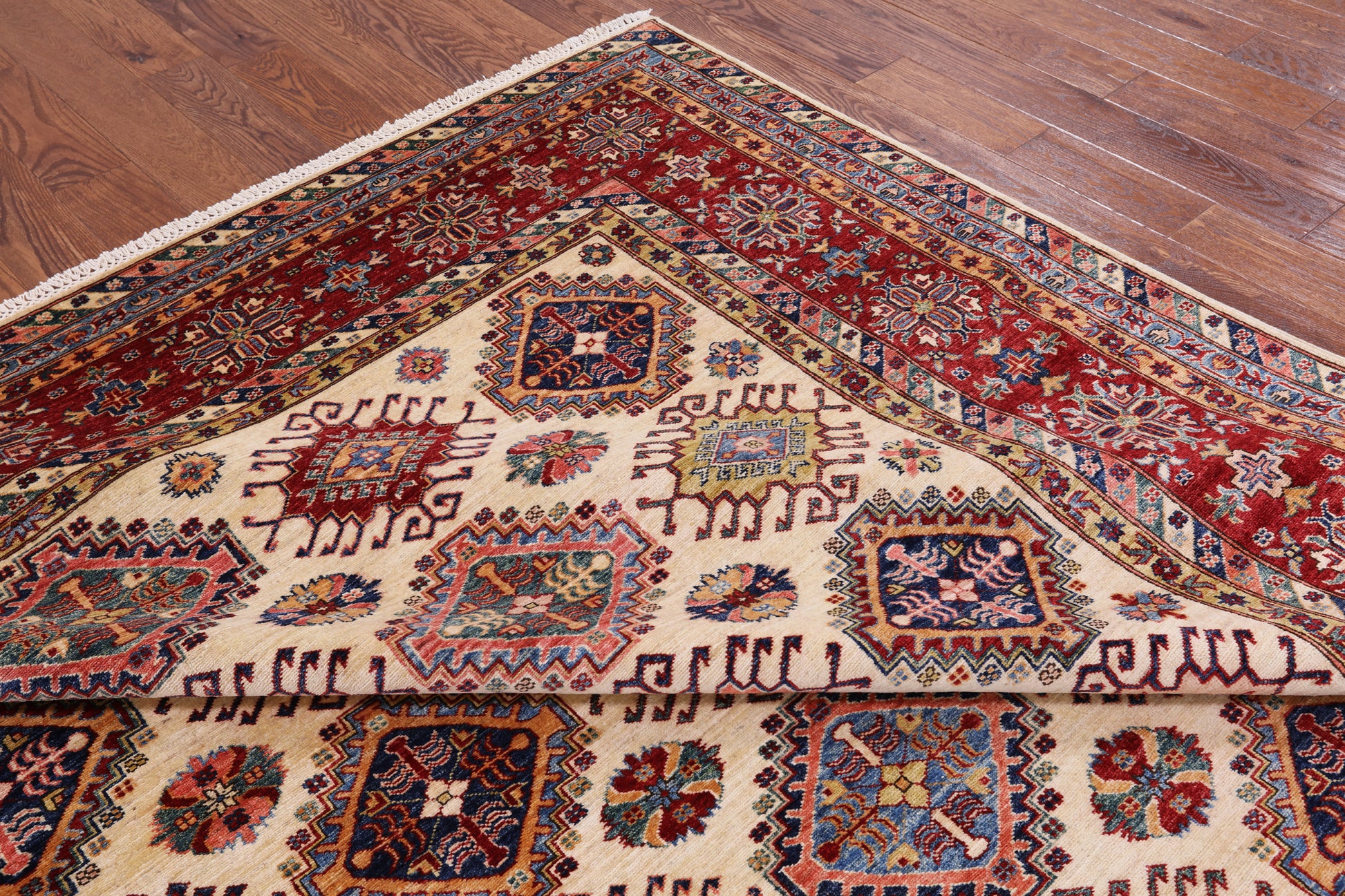 Ivory Super Kazak Handmade Area Rug - 9' 0" X 12' 2" - Golden Nile