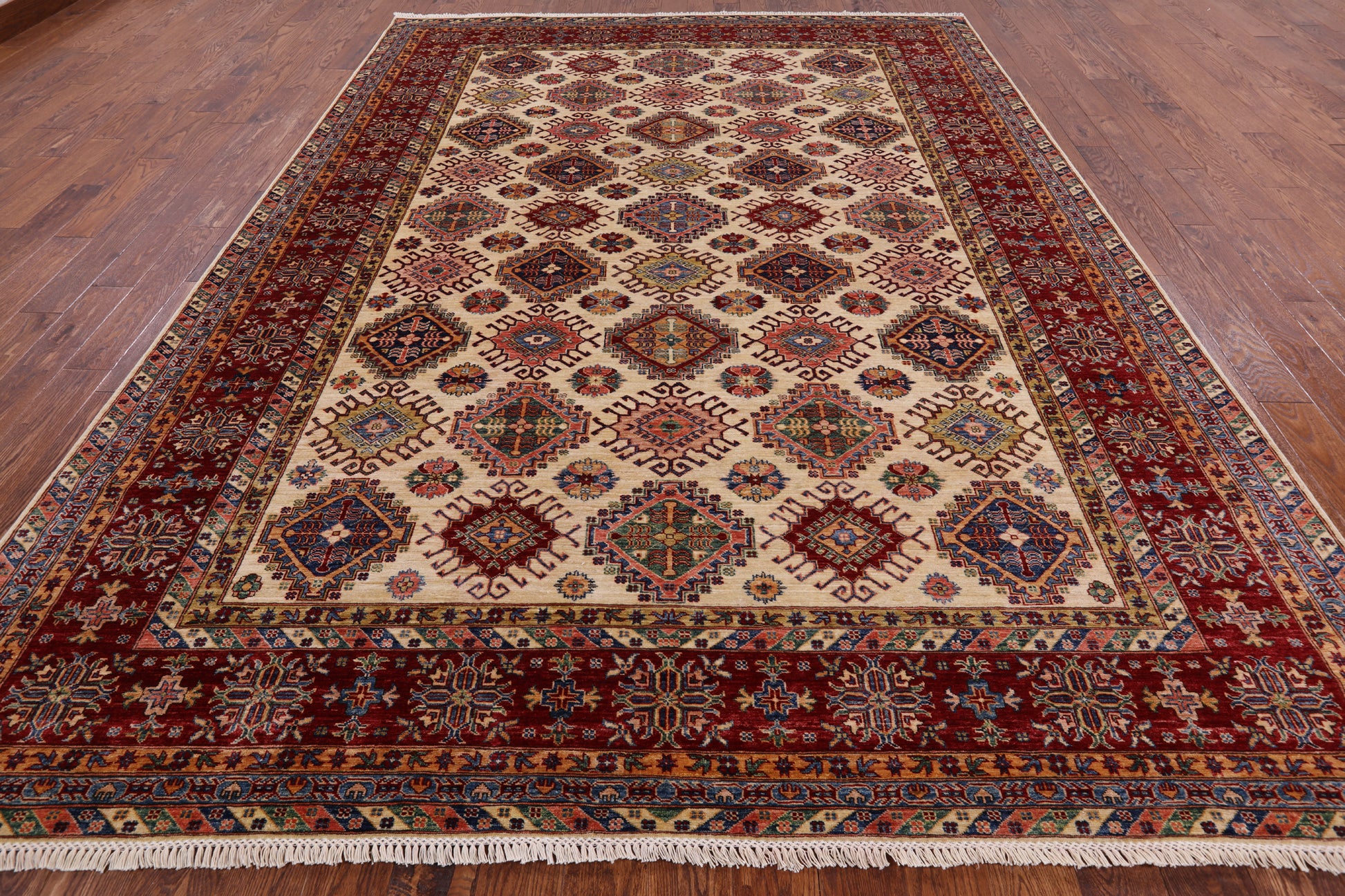 Ivory Super Kazak Handmade Area Rug - 9' 0" X 12' 2" - Golden Nile