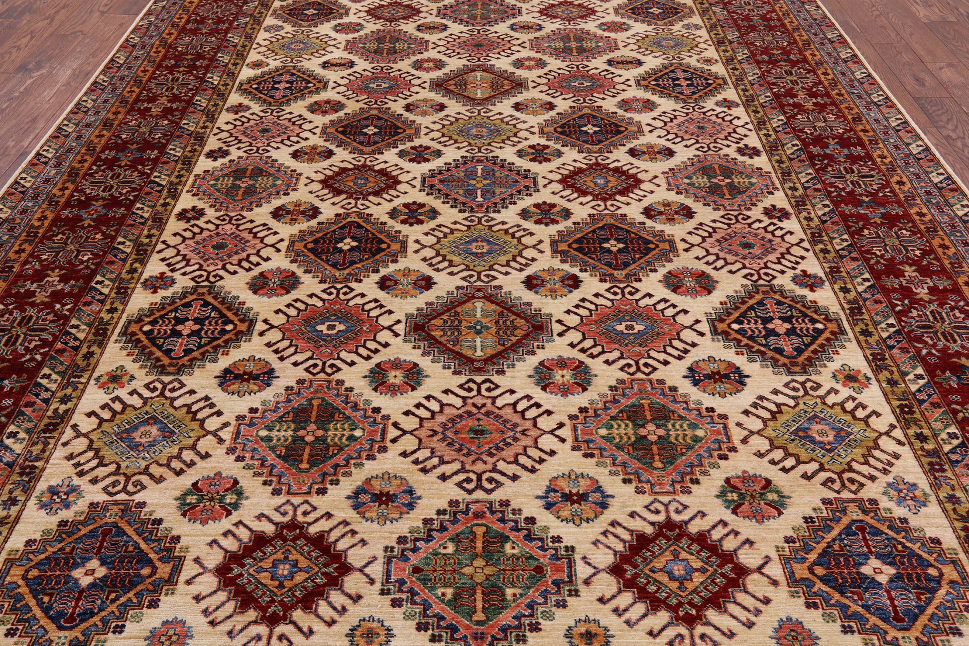 Ivory Super Kazak Handmade Area Rug - 9' 0" X 12' 2" - Golden Nile