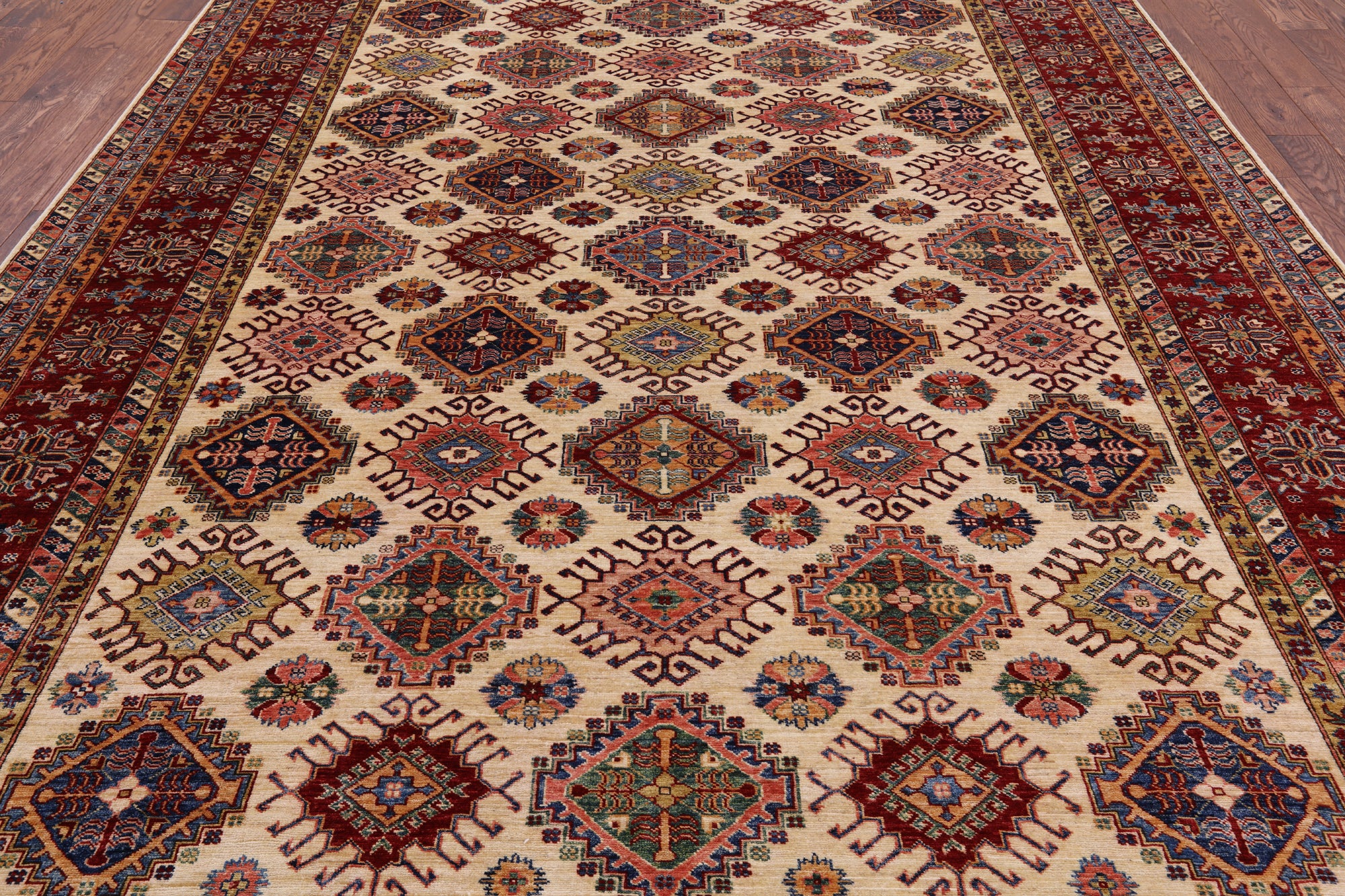 Ivory Super Kazak Handmade Area Rug - 9' 0" X 12' 2" - Golden Nile