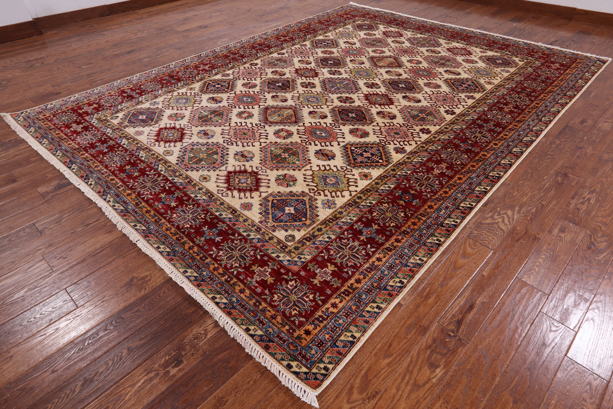 Ivory Super Kazak Handmade Area Rug - 9' 0" X 12' 2" - Golden Nile