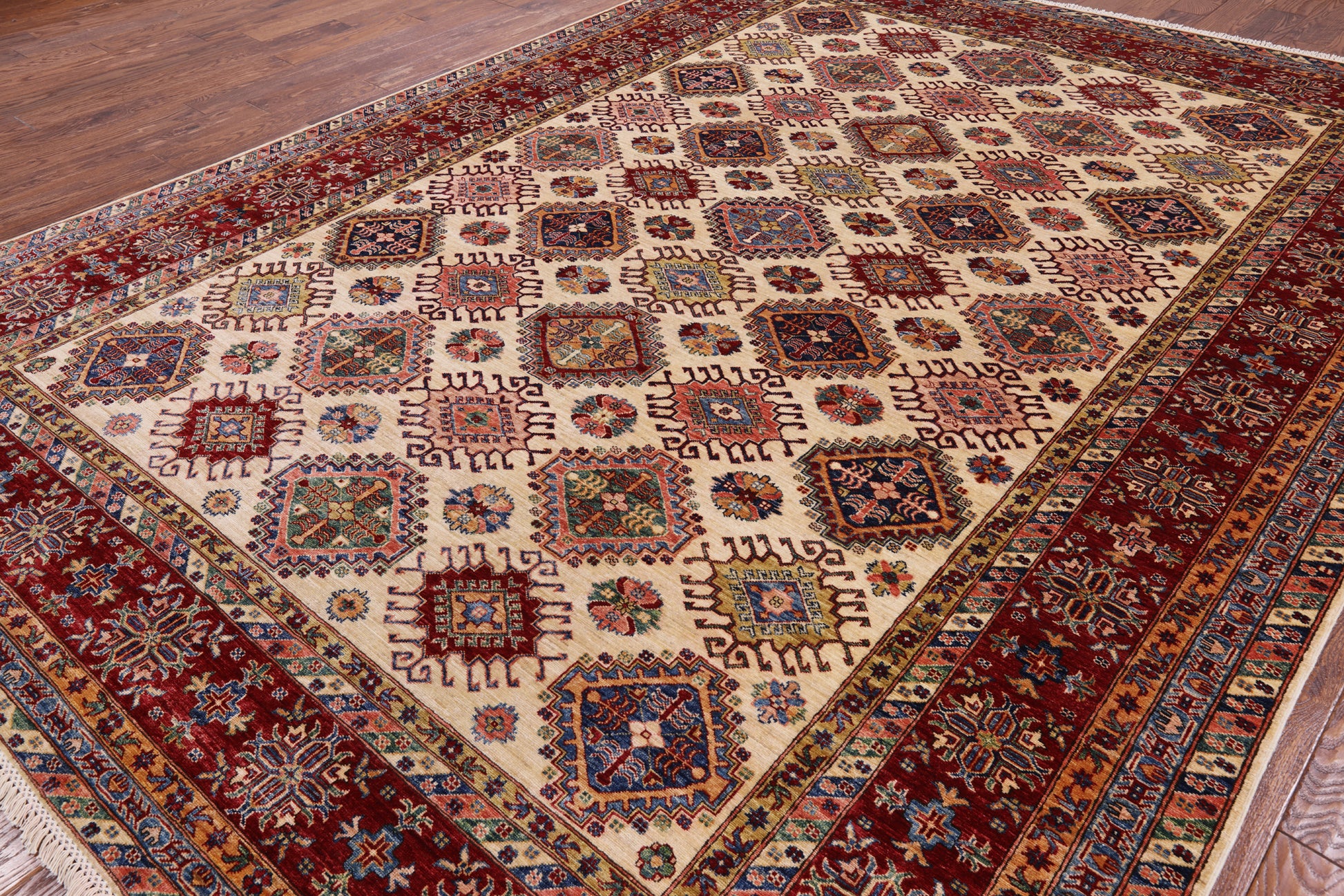 Ivory Super Kazak Handmade Area Rug - 9' 0" X 12' 2" - Golden Nile