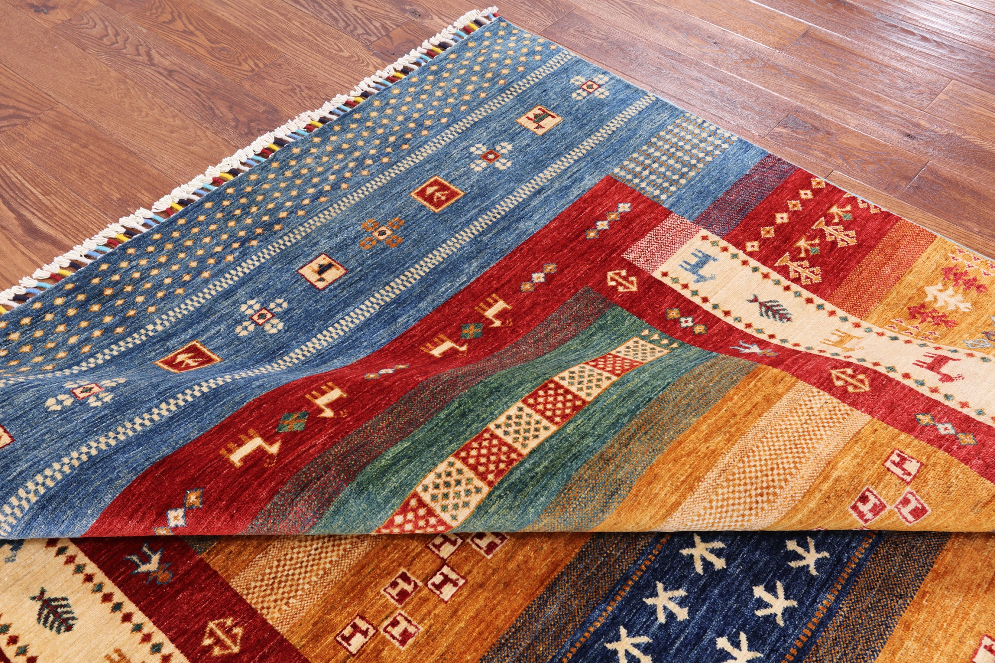 Tribal Gabbeh Hand Knotted Wool Area Rug - 6' 8" X 9' 8" - Golden Nile