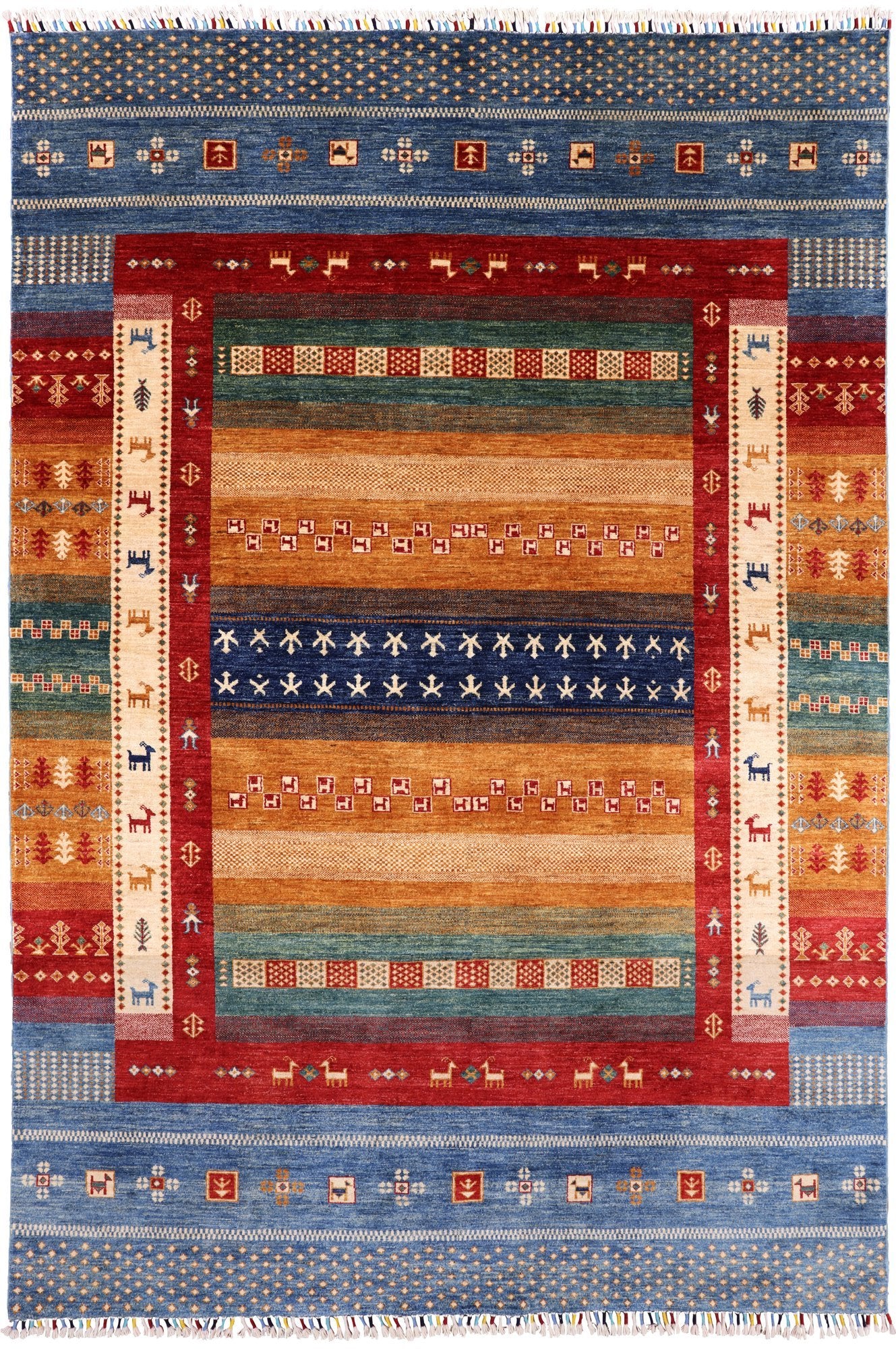 Tribal Gabbeh Hand Knotted Wool Area Rug - 6' 8" X 9' 8" - Golden Nile