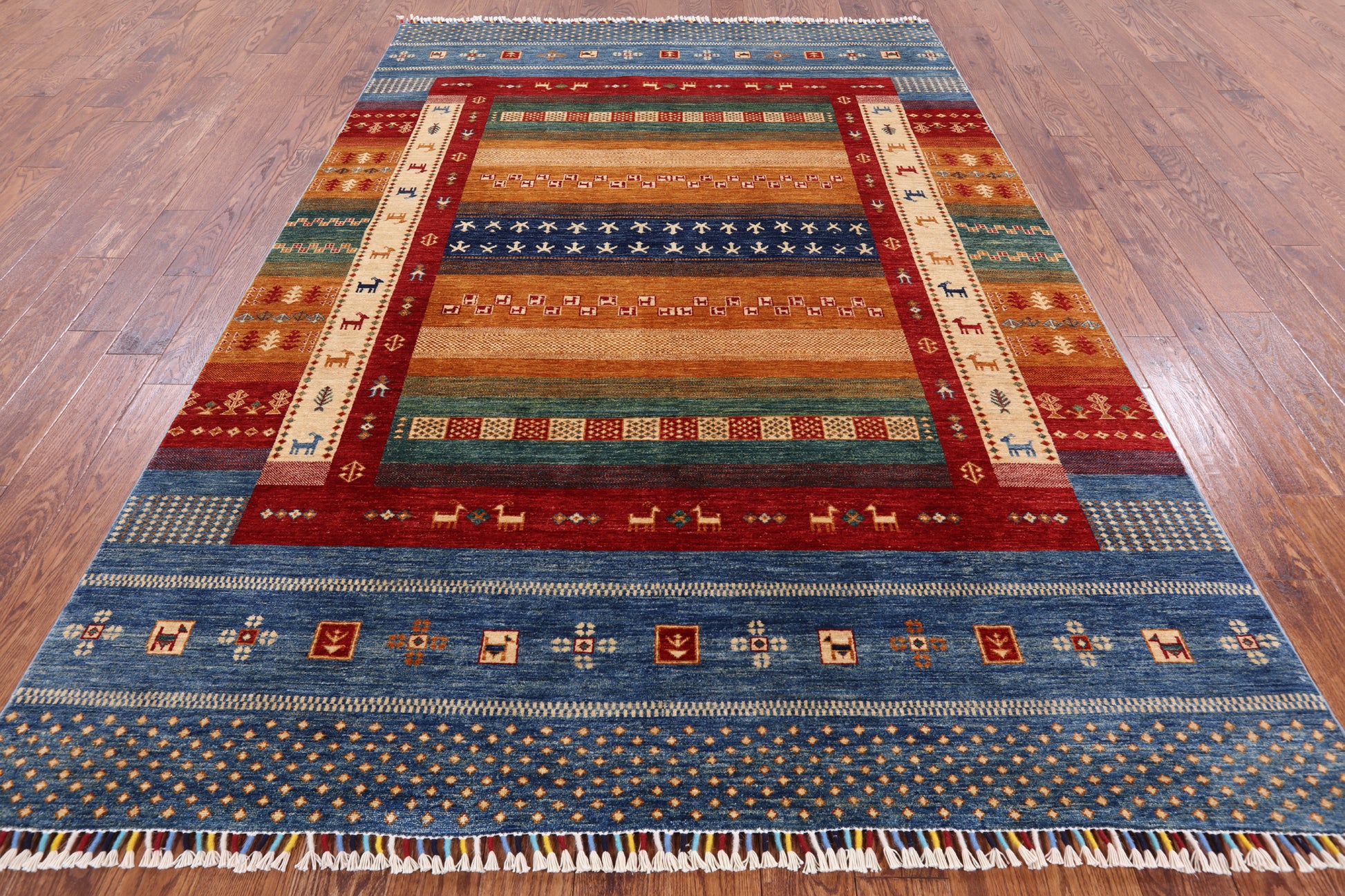 Tribal Gabbeh Hand Knotted Wool Area Rug - 6' 8" X 9' 8" - Golden Nile