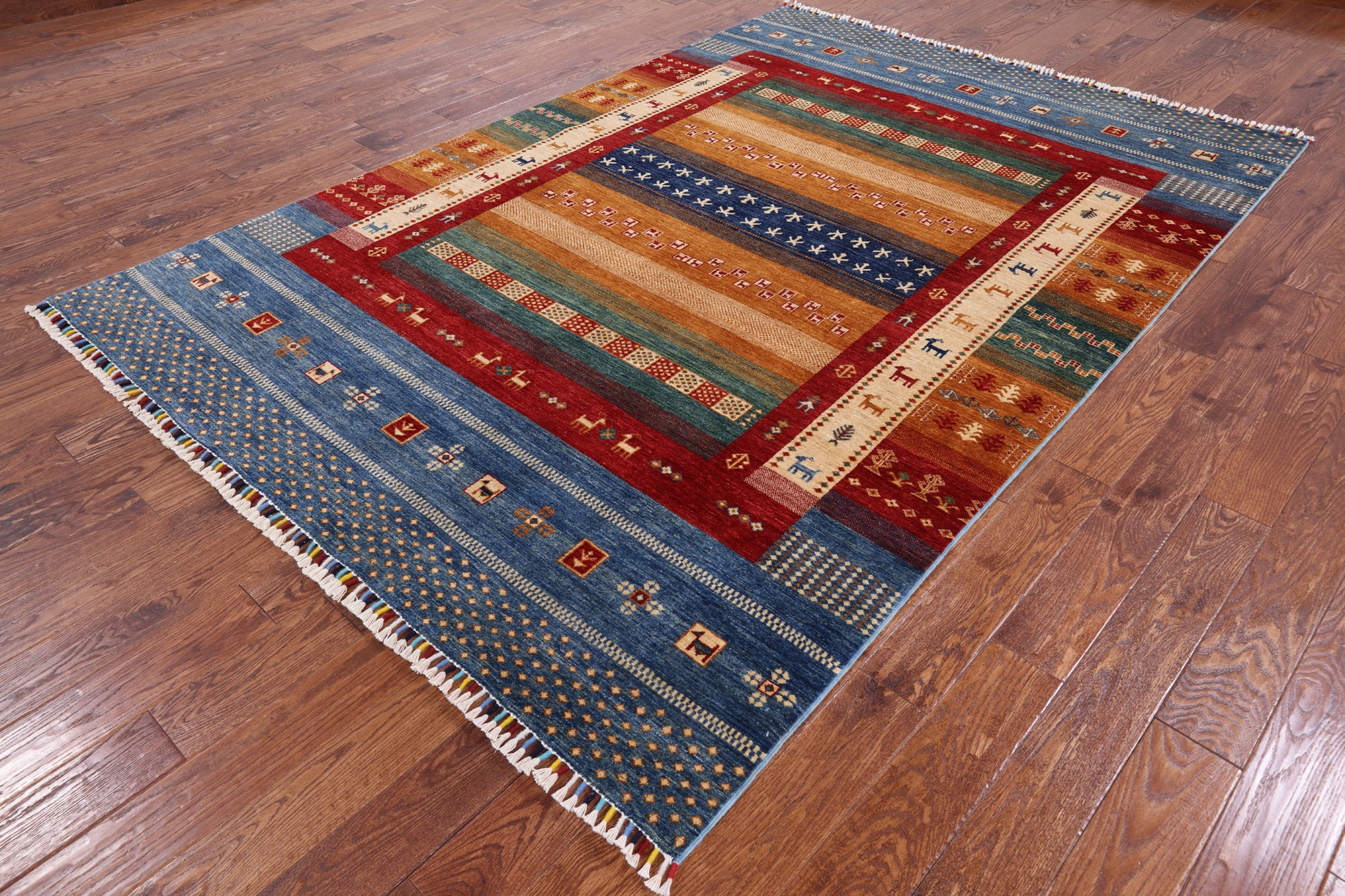 Tribal Gabbeh Hand Knotted Wool Area Rug - 6' 8" X 9' 8" - Golden Nile