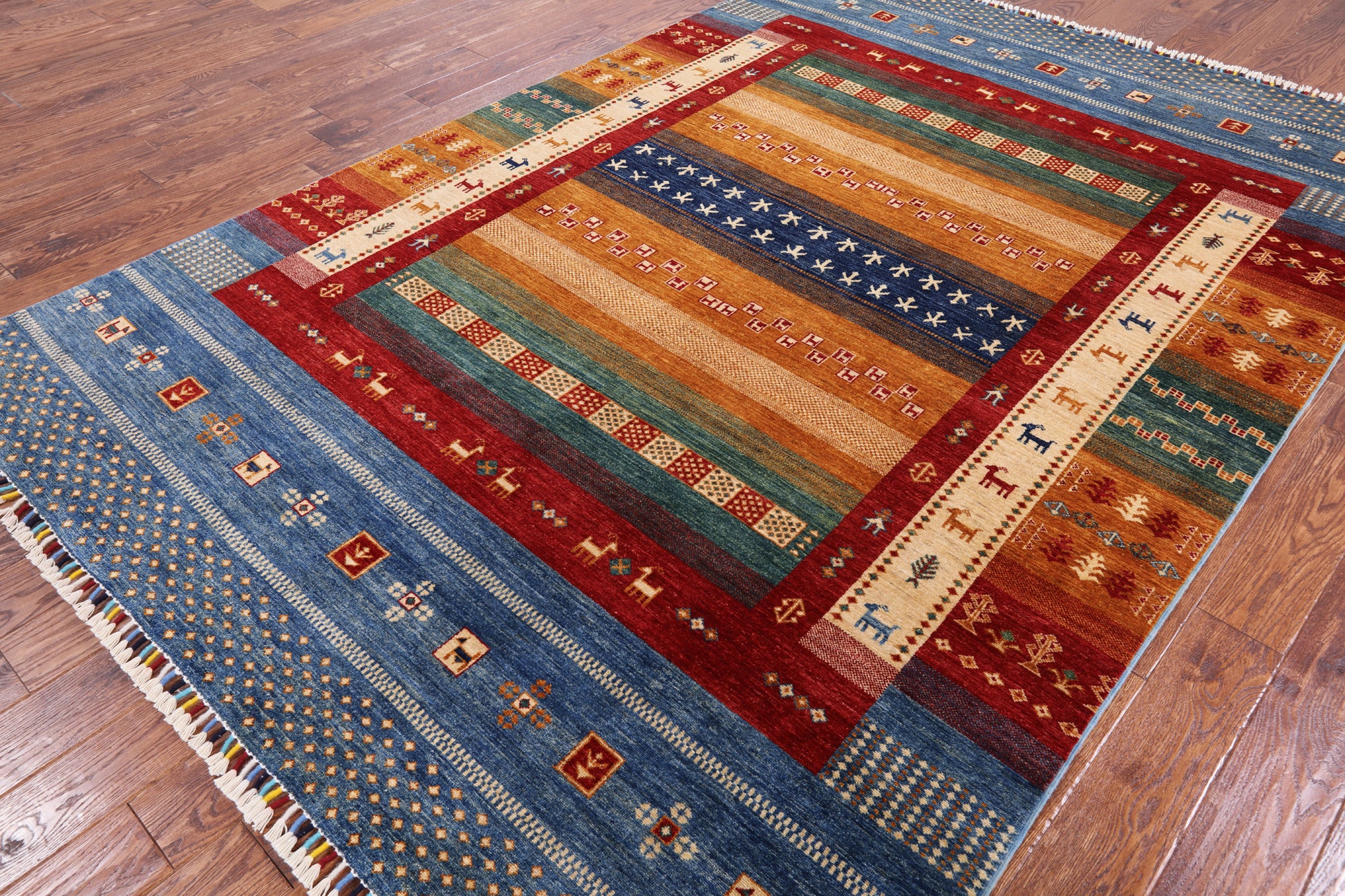 Tribal Gabbeh Hand Knotted Wool Area Rug - 6' 8" X 9' 8" - Golden Nile