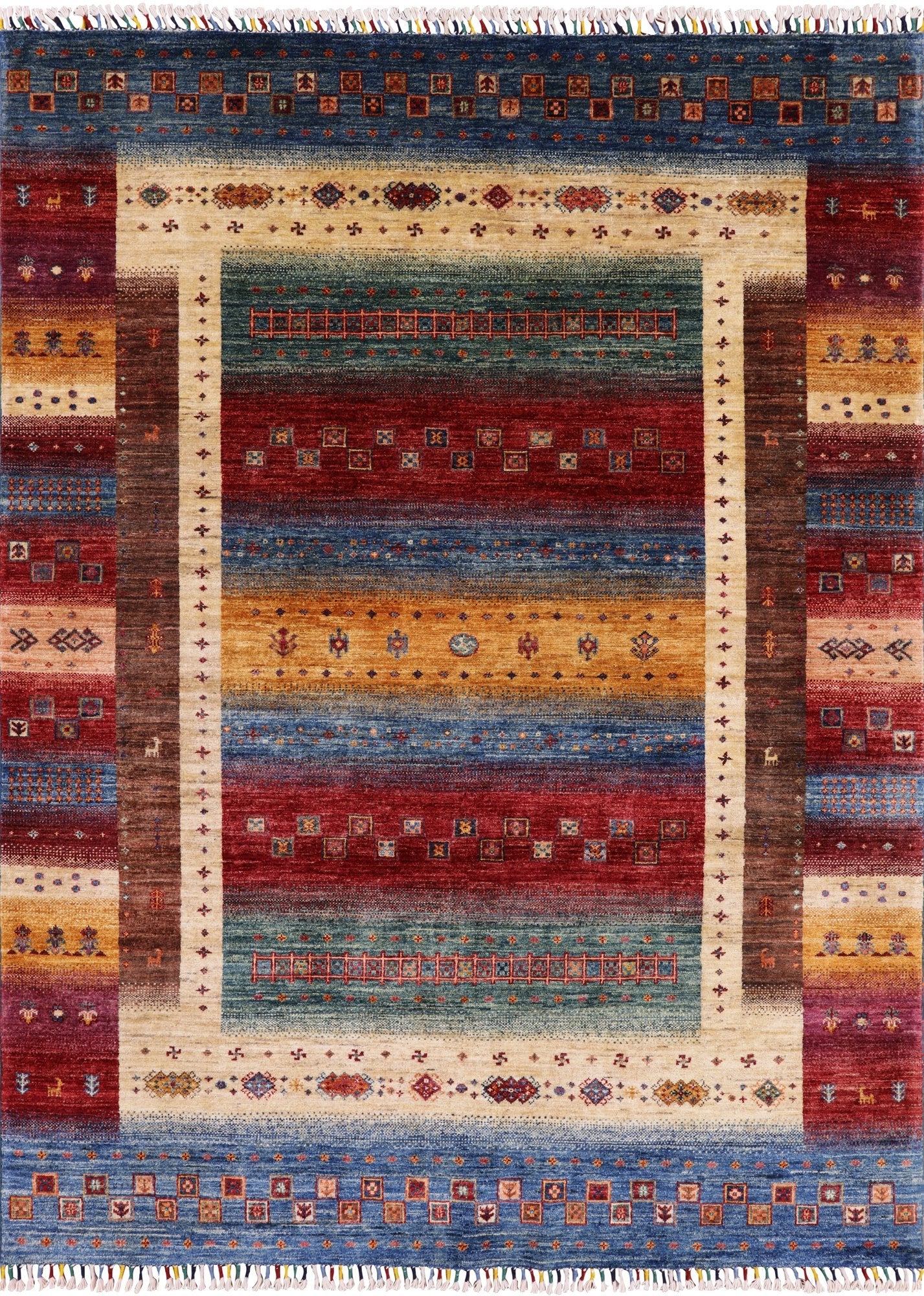 Persian Gabbeh Tribal Hand Knotted Wool Rug - 5' 9" X 7' 9" - Golden Nile