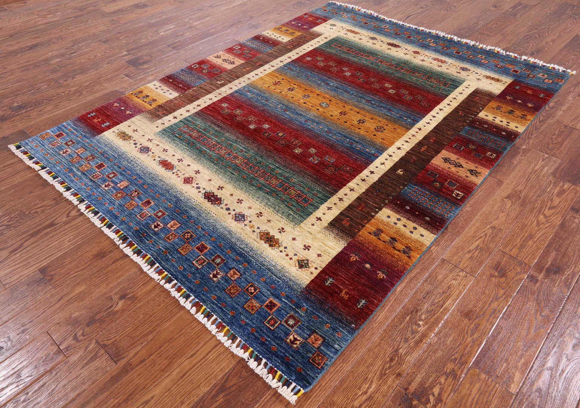 Persian Gabbeh Tribal Hand Knotted Wool Rug - 5' 9" X 7' 9" - Golden Nile